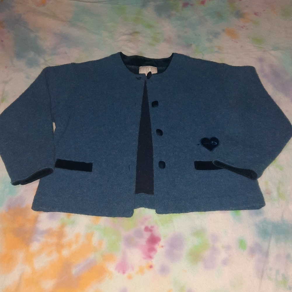 Floriane Blue Heart Wool Cardigan Velvet Girls 6